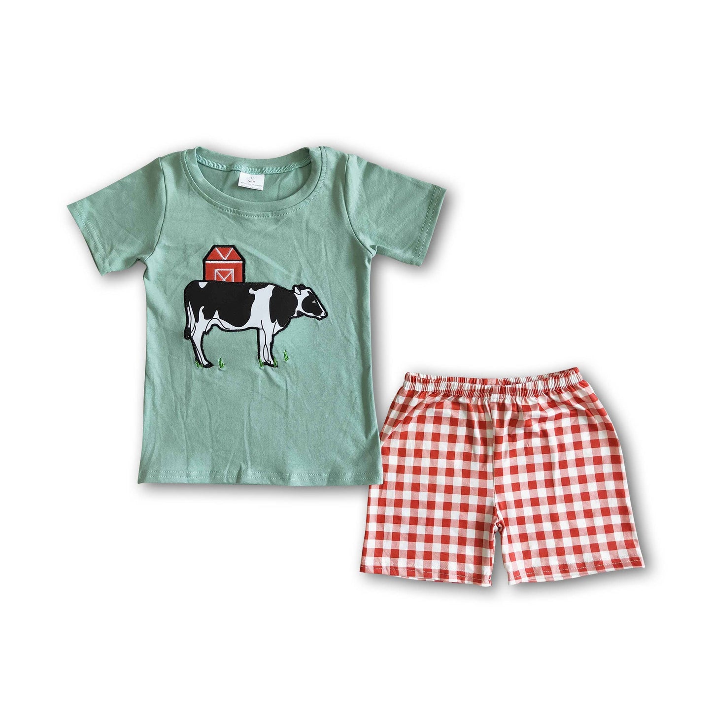 Cow embroidery short set