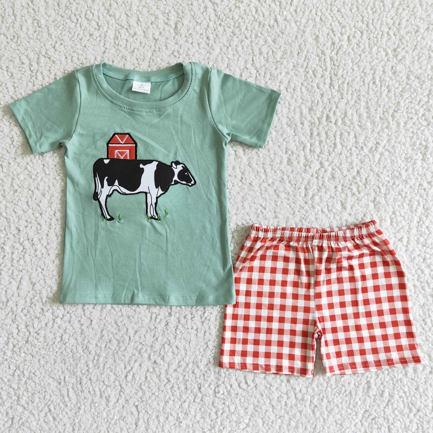 Cow embroidery short set