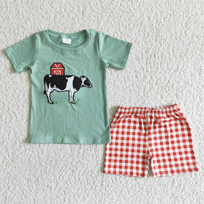 Cow embroidery short set